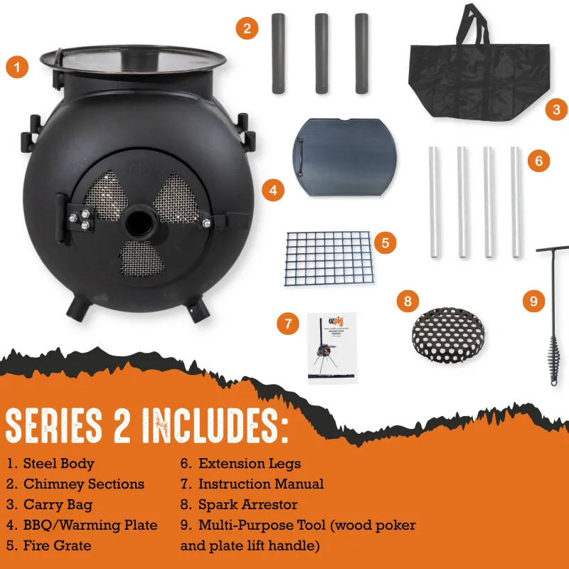 Series 2<Ozpig Series 2 Portable Wood Fire Stove